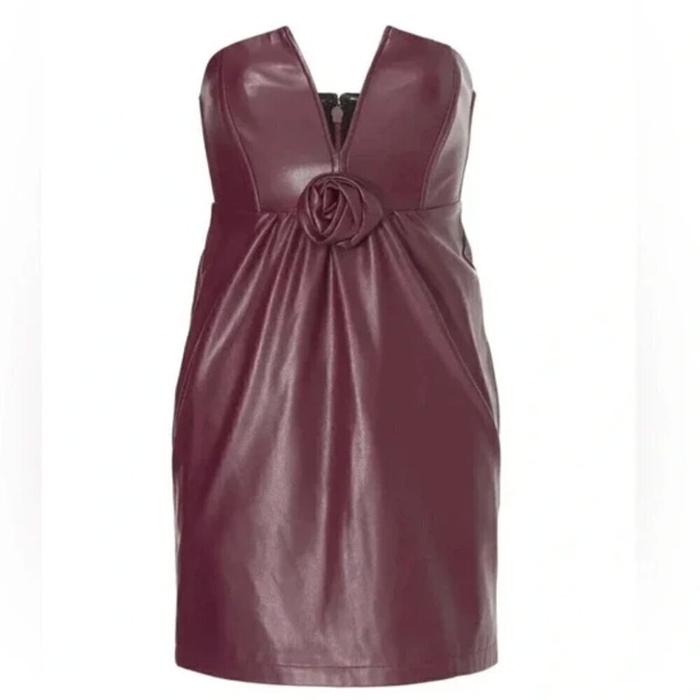 Ashley Park x RTR Voila Dress Vegan Leather Strapless Sheath Mini Purple Size 6